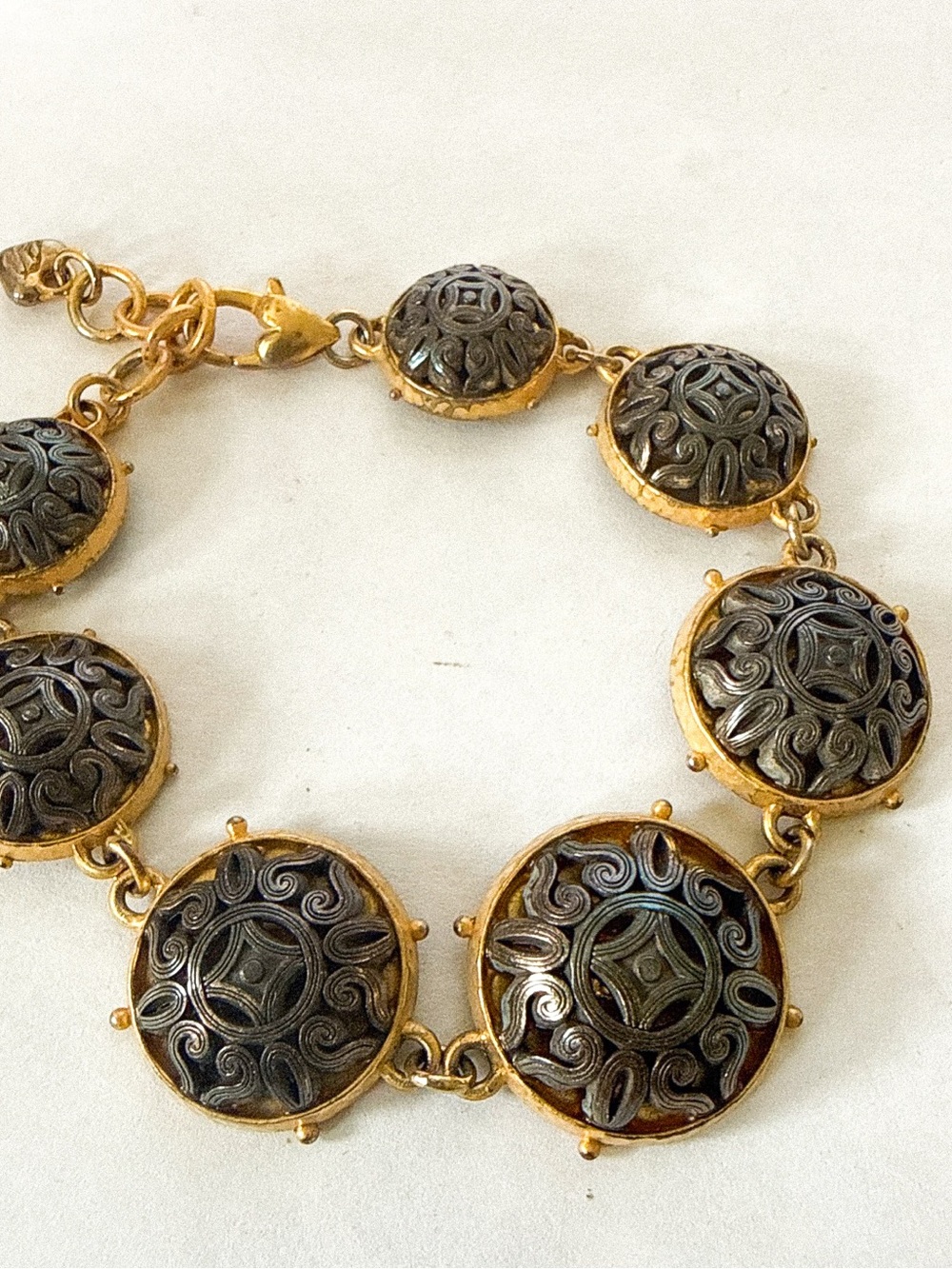 Brighton Gold and Black Filigree Round Link Bracelet